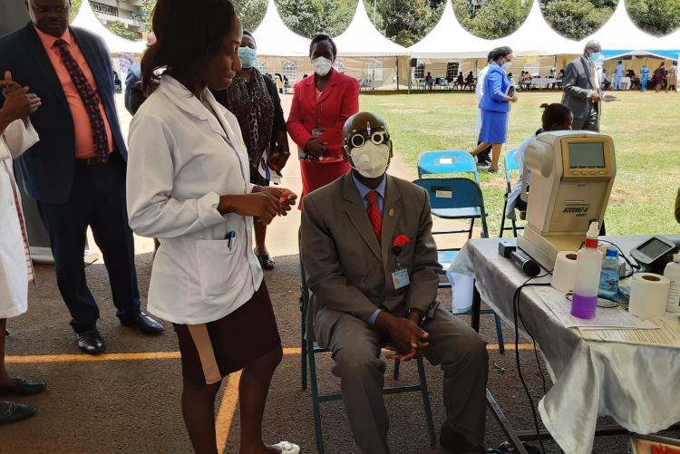 Prof. Ogeng'o Julius A. having an eye check up