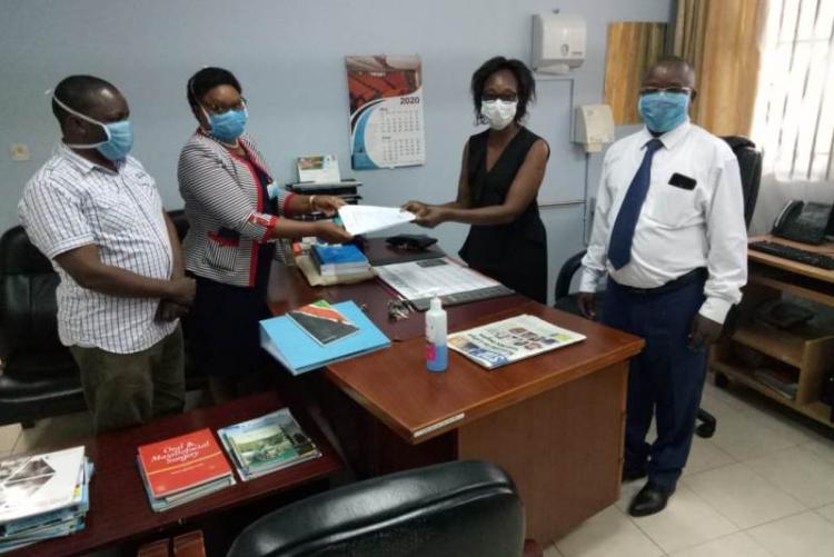 Handing over Ceremony to incoming CMO DR MUHIA by outgoing CMO Dr. Asimba witnessed by UHS Bursar Mr. Otiende and Admin. Mr. Kinyanki